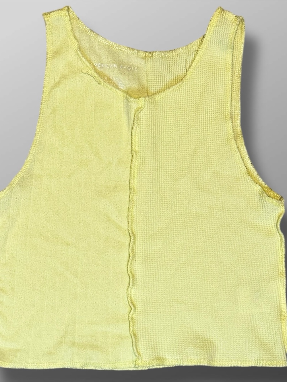 American Eagle Mixed Knit Crop Tank Top Yellow XS Raw Hem Exposed Seam
